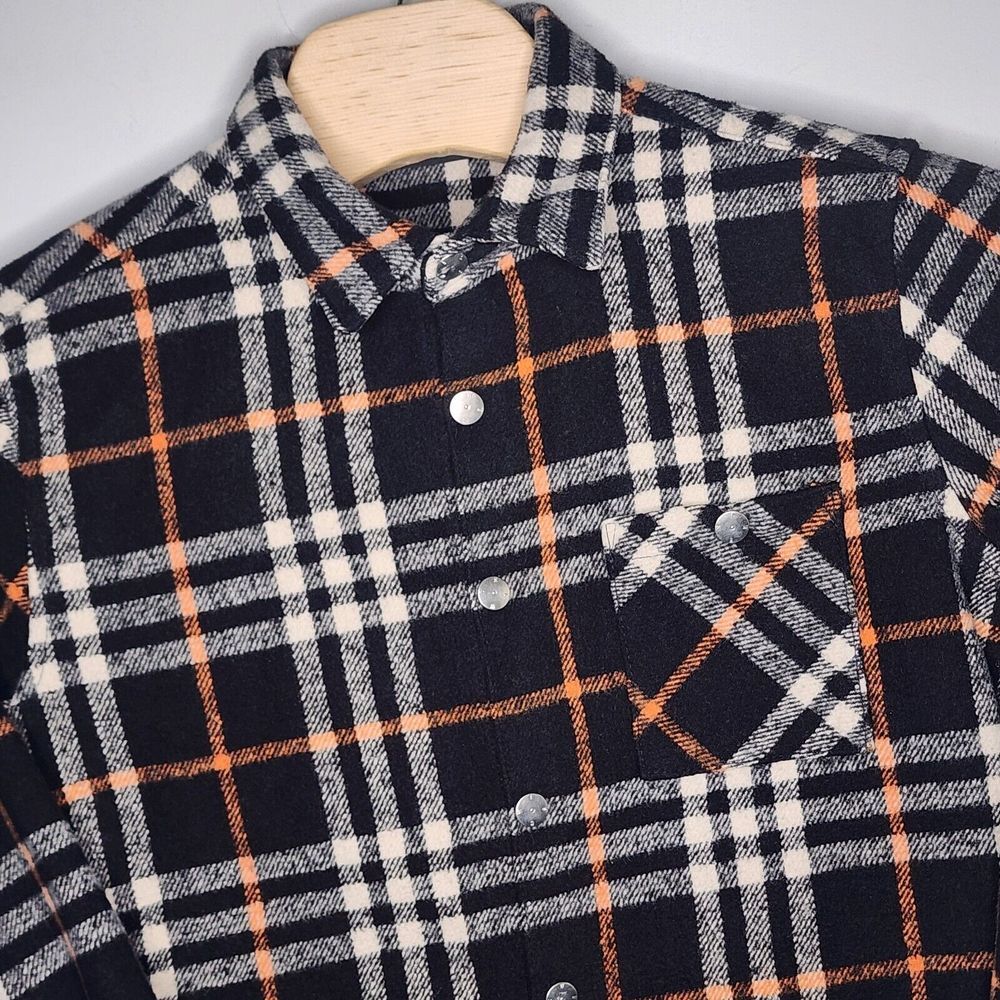 Wesc Unisex Plaid Button Up Shirt Jacket Men's L Women's XL Black Orange White